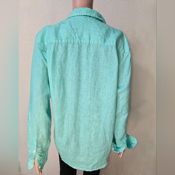 Tommy Bahama Womens 100% Linen Long Sleeve Blouse Small Green Button Up Collared - Picture 4 of 11